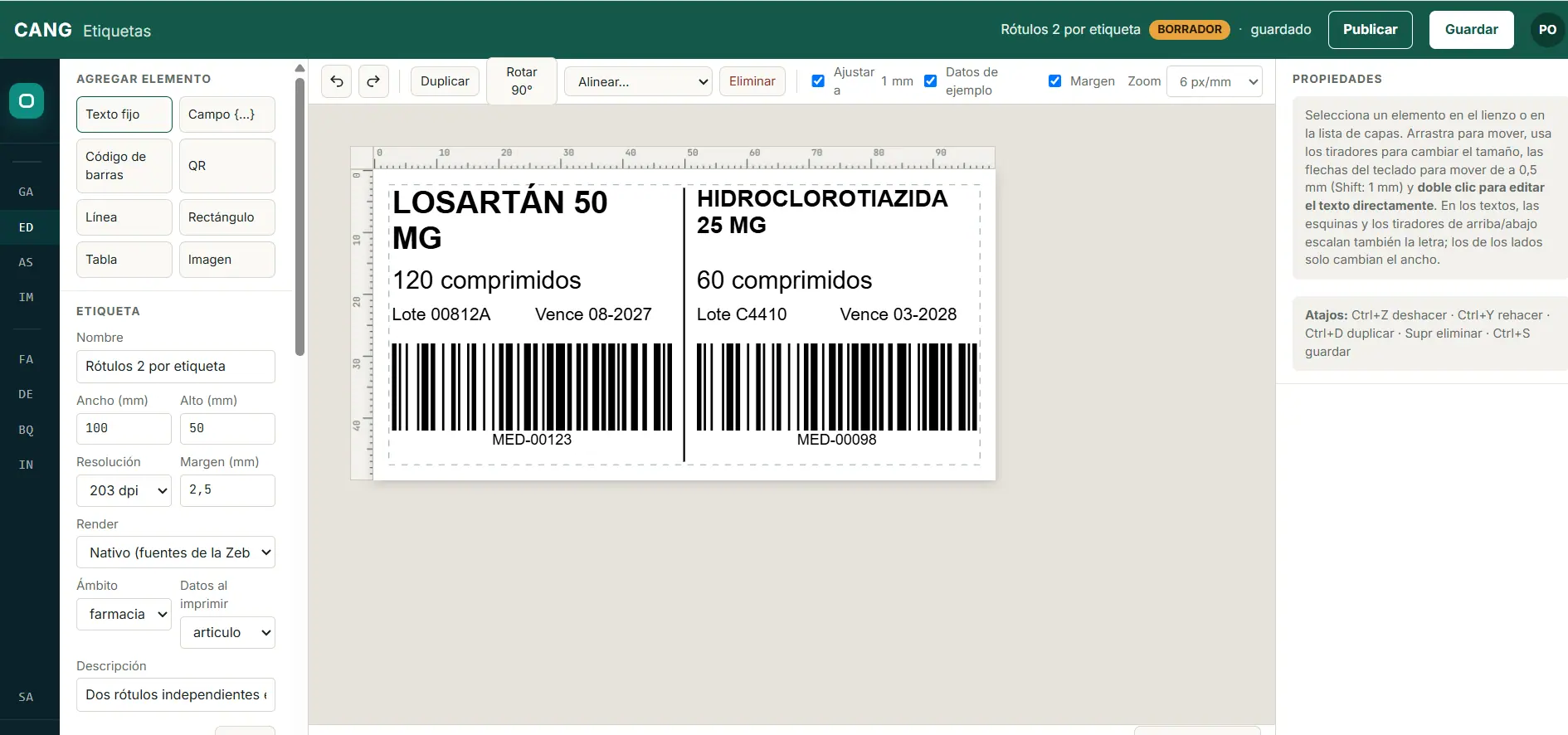 Editor de etiquetas con código de barras